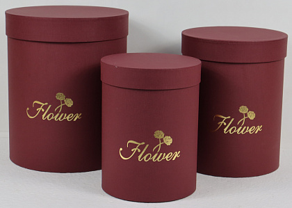 Набор коробок для цветов: 24,5*30Hсм, 21*26,5Hсм, 18*23,5Hсм, 3 шт., бургунди