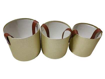 Набор коробок для цветов с ручкой из экокожи 18*17, 16*15,5, 15*14,5, 3 шт., золото