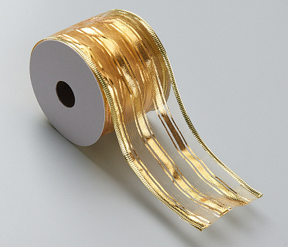 Лента новогодняя декоративная 6,3*10 ярд, 1 шт.,золото