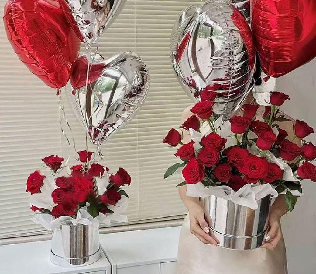 Коробка под цветы 21*21*19 см, 1 шт, серебро