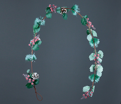 Декоративная гирлянда с листьями, шишками и ягодами, 150 см