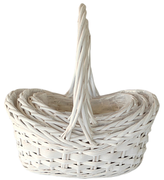 Набор корзин плетеных (ива): 30x20xH10/14xHH33 B24x16, 25x18xH9/12xHH26  B20x14, 21x13xH8/10xHH22 B17x11, 3 шт., белый