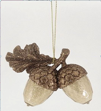 Фигурка декоративная Желуди на подвеске с коричневым и шампань глиттером, 9,5 см, акрил, 1 шт.