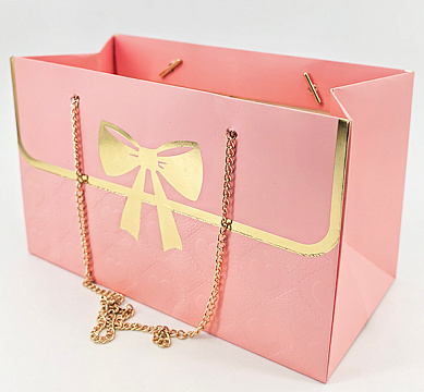 Сумочка с металлической ручкой "Бант", 22*10.5*13.5 см. 10 шт./упак., розовый