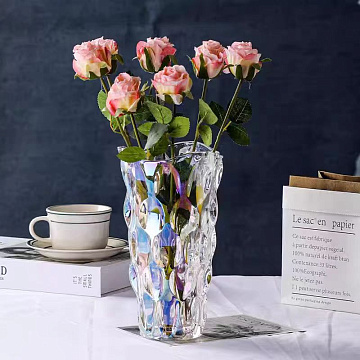 Ваза стеклянная D13*7*H23 см, 1 шт., радужный