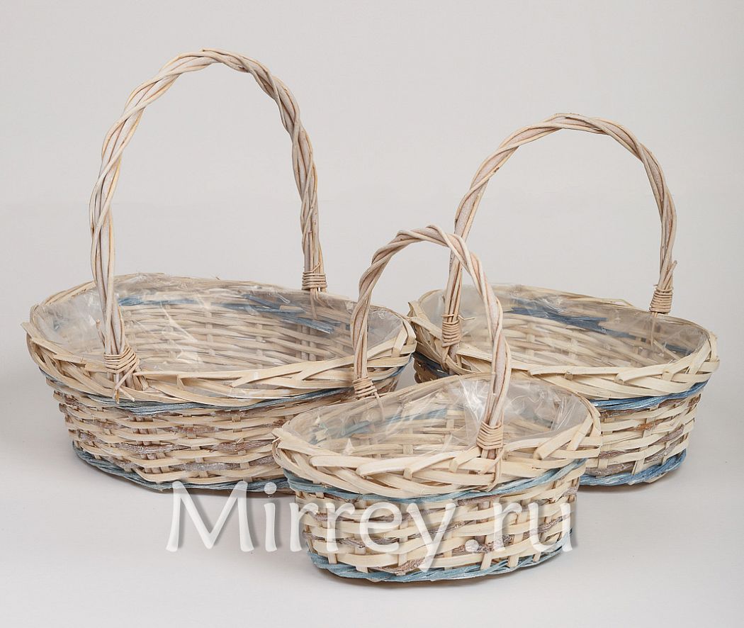 Набор плетеных корзин (ива), 37x26x12/34 см, 31x22x10/30 см, 26x19x10/25 см, 3 шт., кремовый