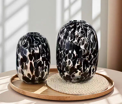 Ваза стеклянная D17 * H25 см, 1 шт., прозрачный/черный