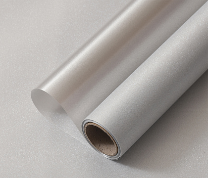 Упак. материал флористическая пленка "Мерцание", 150 мкр, 49 см х 5 ярдов , серебристый