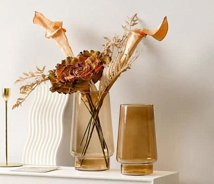 Ваза стеклянная D12,5 * H20 см, 1 шт.,янтарный