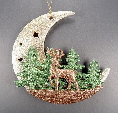 Фигурка декоративная месяц с композицией из елей и оленя, украшенная глиттером, 12 см, акрил, 1 шт.