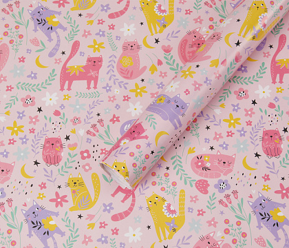 Бумага упаковочная "Кошечки" 80г/м2, 70х100см, 10 листов/рулон