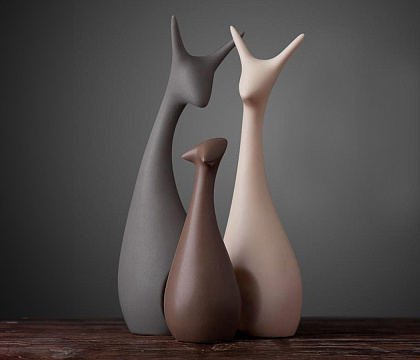 Набор декоративных статуэток 3 шт., керамика, цвет черный/коричневый/розовый, 25*7; 25*7; 15*6 см.