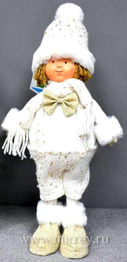 Фигура новогодняя декоративная (мальчик), размер 19x13x49 см, цвет белый/золото
