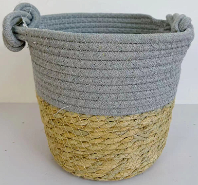 Корзина плетеная из рогоза: 20*H16, 1 шт., серый/натур.