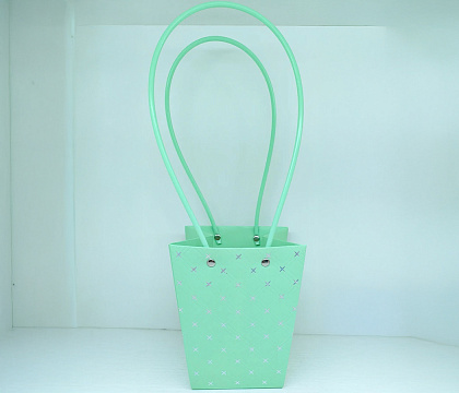 Пакет подарочный тисненый фольгированием, 13*9.5*15.5 см 10 шт./упак., пастельно-мятный