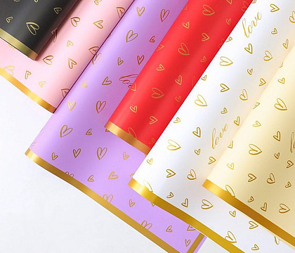 Упак. материал флористическая пленка "Золотые сердца", 65 мкр, 57 см х 57 см, 20 листов/упак. белый