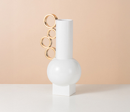 Керамическая декоративная ваза серия "Кольца", цвет белый, 22,5*18*40 см