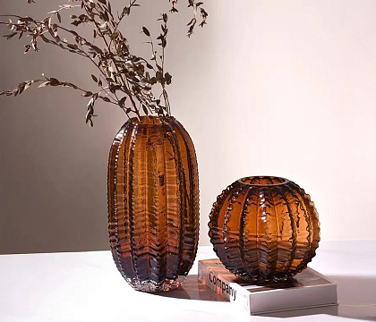 Ваза стеклянная D18 * H15 см, 1 шт., коричневый