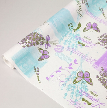  Флористическая крафт бумага "Lavender", 70 см x 10 ярд, белый / сирень-бирюза-фисташка
