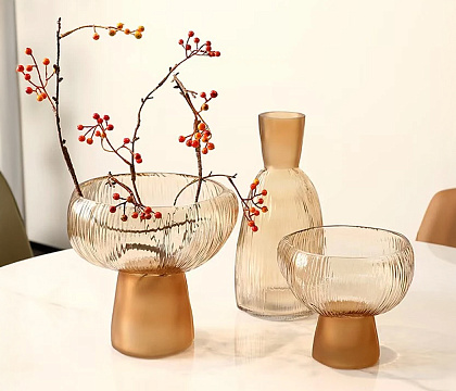 Ваза стеклянная D15 * H34,  1 шт., кофейно-персиковый