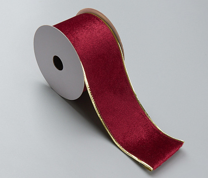 Лента новогодняя декоративная 6,3*10 ярд, 1 шт., насыщ.красный/золотой