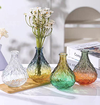 Ваза стеклянная D9,3 * H12,6 см, 1 шт, градиент желтый/серый