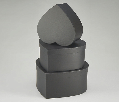 Набор коробок "Однотонные сердца" 28,3x25,8x13,5 см, 24,5x22,8x11,5 см, 21x20x9,5 см, 3 шт., черный
