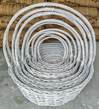 Набор корзин плетеных (ива): D83xH26,D74xH26,D67xH25,D60xH24,D54xH21,D47xH20,D42x18,D36xH16, D29xH15, D24xH12, 10 шт., белый