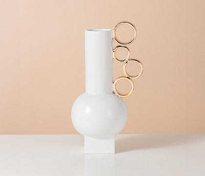 Керамическая декоративная ваза серия "Кольца", цвет белый, 22,5*18*40 см