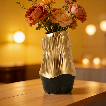 Ваза керамическая, цвет черно-золотой, 13*21,5 см