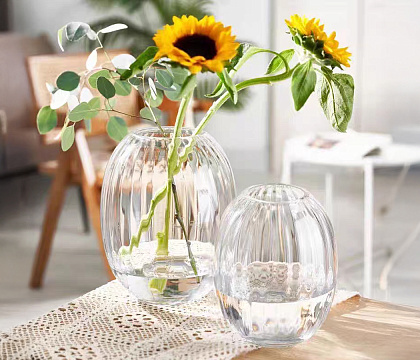 Ваза стеклянная D16* H20 см, 1 шт.,прозрачный