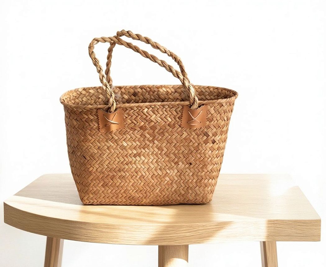 Корзина плетеная (рогоз): 35x14xH23XHH39 B27X9, 1 шт., натур.