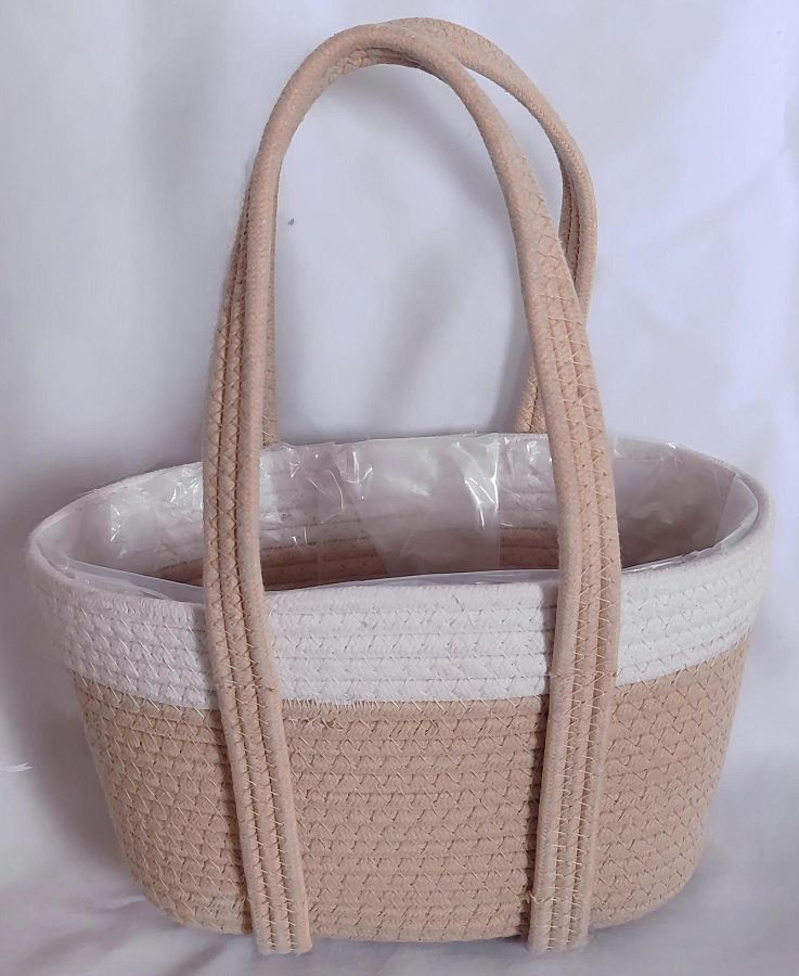 Корзина плетеная из хлопкового волокна, 30x15xH18xHH35 B26x11, 1 шт., натур.