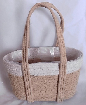 Корзина плетеная из хлопкового волокна, 30x15xH18xHH35 B26x11, 1 шт., натур.