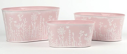 Набор декоративных кашпо 26X16XH13CM B22X12,5CM; 23X14,5XH11CM B20X11,5CM; 19X11,5XH9,5CM B16,5X9CM, 3 шт., св.розовый