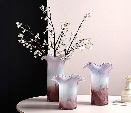 Ваза стеклянная D18 * H17,5,  1 шт., градиент фиолетовый/св.сиреневый