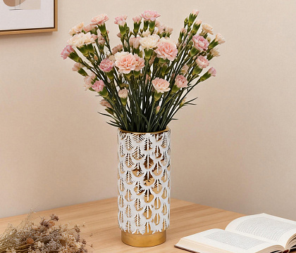 Ваза керамическая "Листья", цвет бело-золотой, 11*25 см