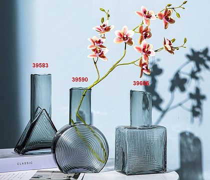 Ваза стеклянная D16 * H23 см, 1 шт., зеленовато-серый