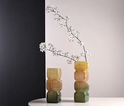 Ваза стеклянная D10 * H28,  1 шт., градиент зеленый/лимонный