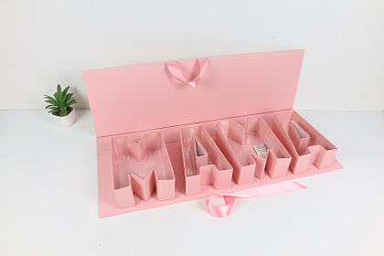 Коробка для цветов "Мама" 58,5x19,5x7H см, 1 шт., св.розовый