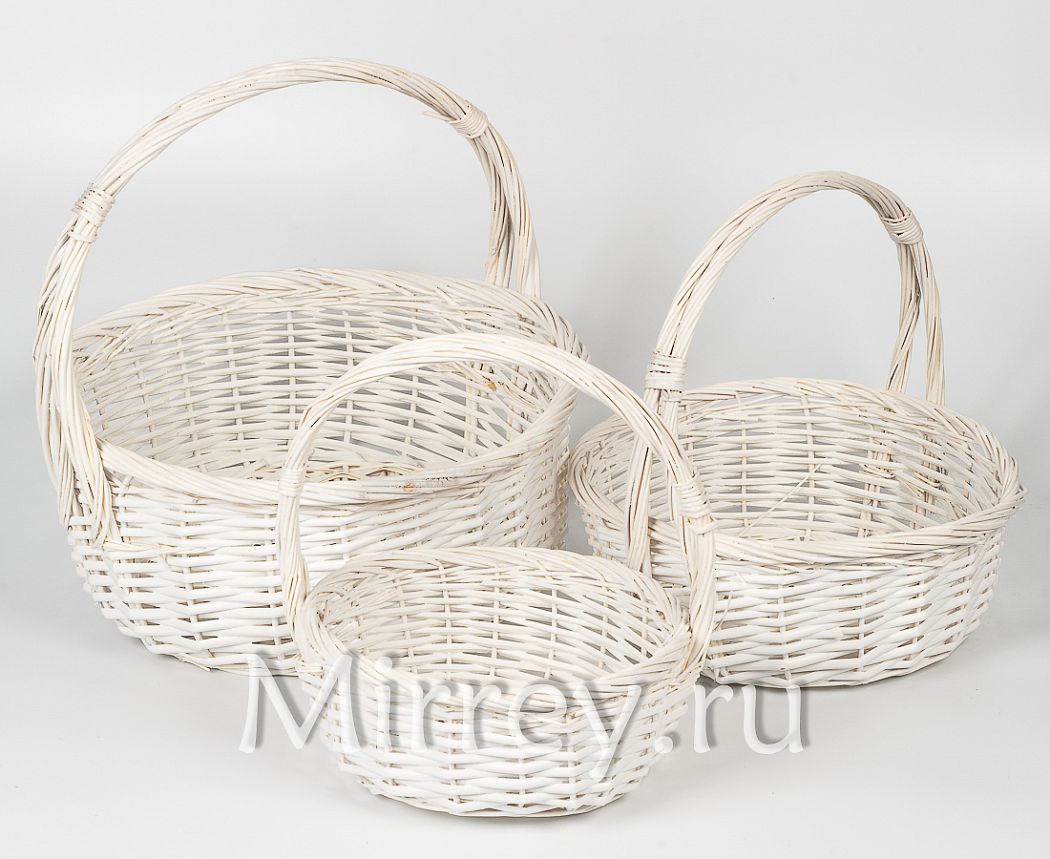 Набор корзин плетеных (ива), 37xH16/37,5 см, 31xH13/32 см, 25xH10,5/27 см, 3 шт., белый