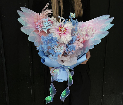 Упак. бумага "Крылья ангела", набор крыло L:50*37см + крыло S:33*22см, 10 наборов (20 шт) /упак, белый с ярко-розовый