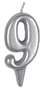 Свеча цифра    9  "Овал" серебро