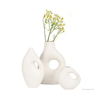 Набор декоративных керамических ваз 3 шт.: 13*20/10,5*10/10*17,5 см., цвет белый