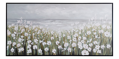 Картина "Цветы у прибоя", 100% ручная работа, рама пластиковая, 70x140