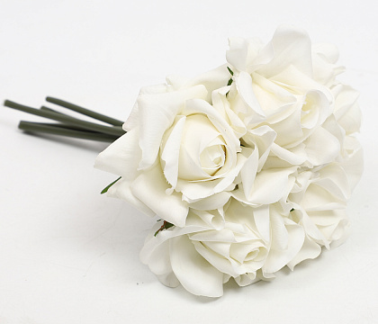 Букет искусственный декоративный "Розы": 5 стеблей, 25 см., белый