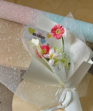 Упак. материал флористическая сетка "Градиент", 50 см х 4 ярд, пудровый с голубым