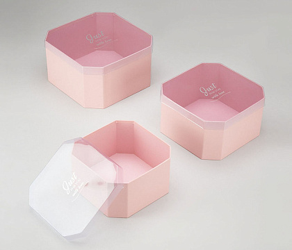 Набор коробок, с прозрачной крышкой, 3 шт., 24,5x24,5x13,5 см/ 22x22x12 см/19x19x10,5 см, св.розовый