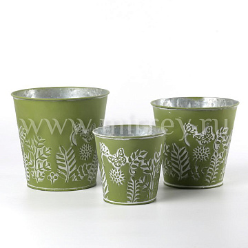 Набор декоративных кашпо L:18XH17.3 см, M:16XH15.3 см, S:13XH12.3 см, 3 шт., зеленый, металл