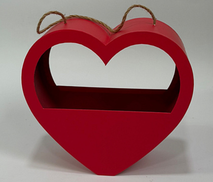 Коробка в виде сердца под цветы 25x22x10 см (19,5x10,5 см), 1 шт., красный